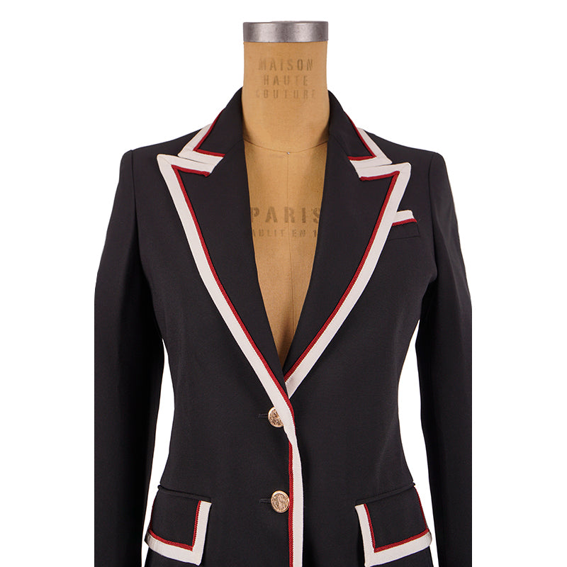 38 NEW $2,700 GUCCI Runway Black Cady BLAZER JACKET - Archival GG LOGO LINING