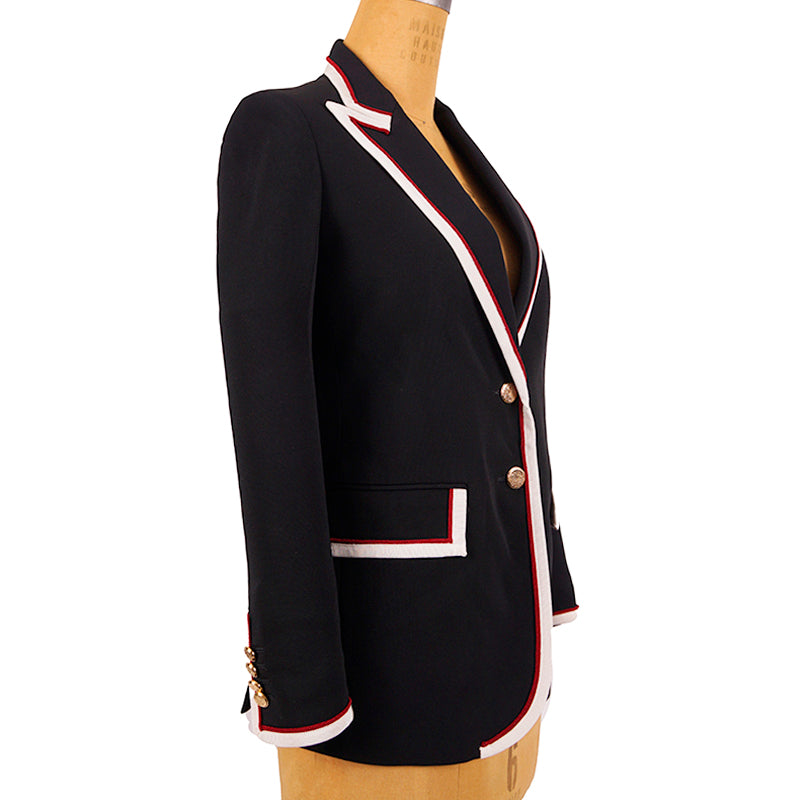 38 NEW $2,700 GUCCI Runway Black Cady BLAZER JACKET - Archival GG LOGO LINING