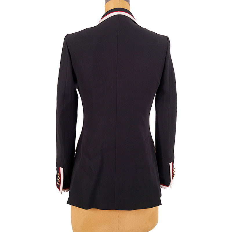38 NEW $2,700 GUCCI Runway Black Cady BLAZER JACKET - Archival GG LOGO LINING