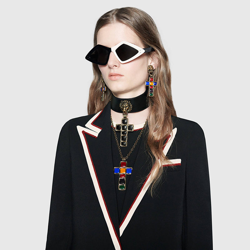 38 NEW $2,700 GUCCI Runway Black Cady BLAZER JACKET - Archival GG LOGO LINING