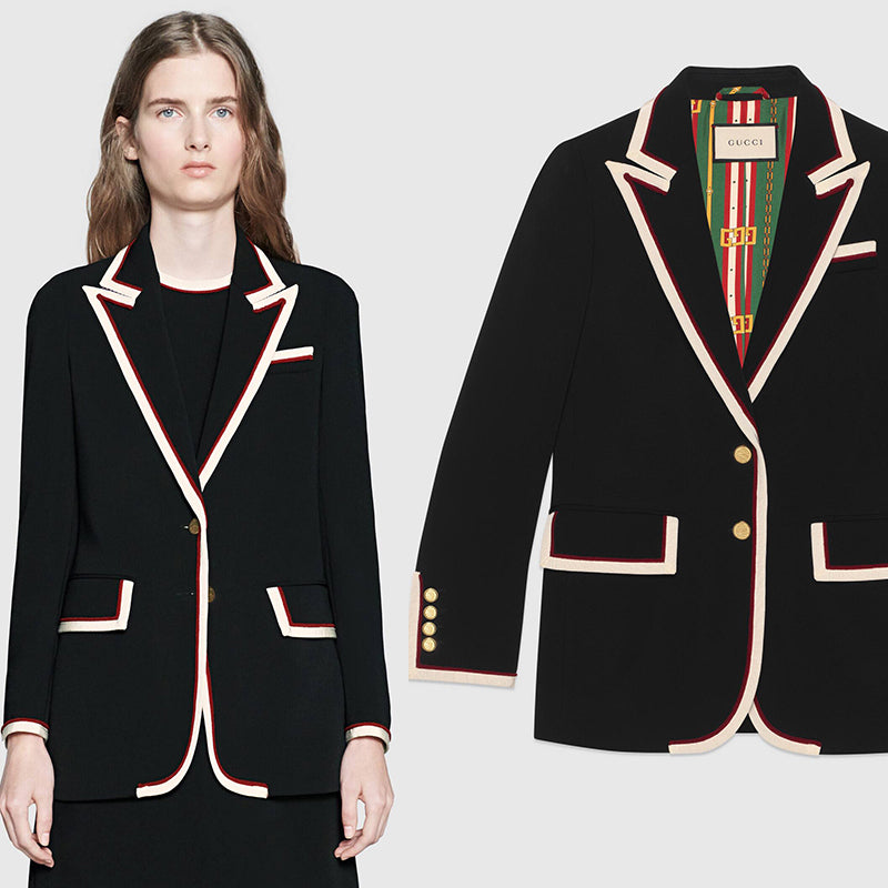 38 NEW $2,700 GUCCI Runway Black Cady BLAZER JACKET - Archival GG LOGO LINING