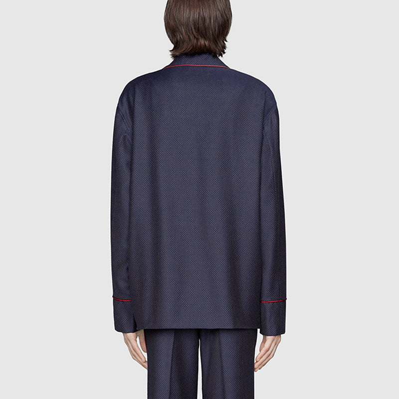 sz 50 NEW $2500 GUCCI Men's Blue WOOL Dots FELINE CAT EMBROIDERY Blazer JACKET