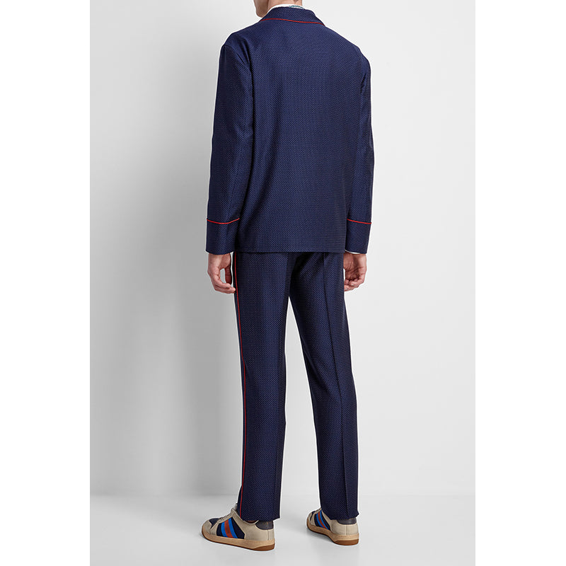 sz 50 NEW $2500 GUCCI Men's Blue WOOL Dots FELINE CAT EMBROIDERY Blazer JACKET