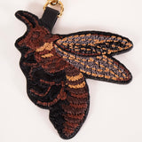 NEW $465 GUCCI Brown EMBROIDERED BEE KEYCHAIN w/ GG MARMONT CHARM Bag Trick NIB