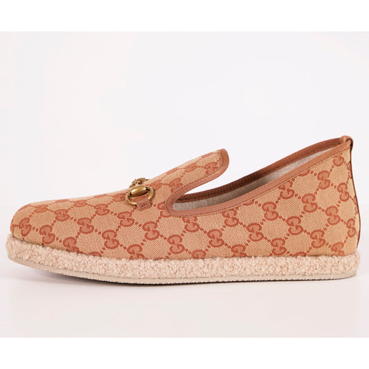 9G US 9.5 NEW $640 GUCCI Men's Fria GG Tan Canvas ESPADRILLES HORSEBIT LOAFERS