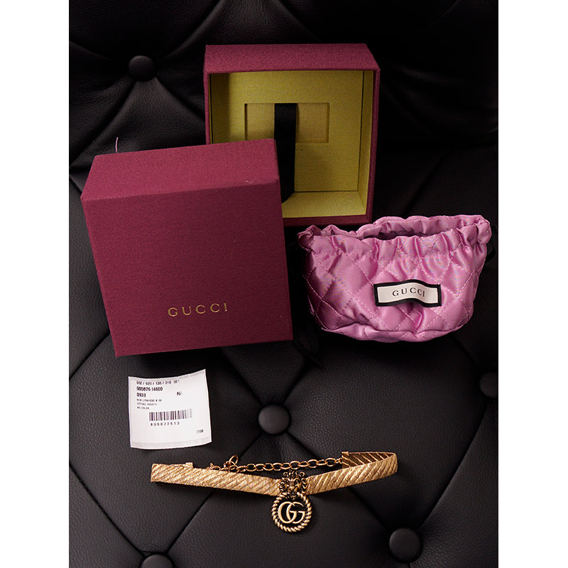 NEW $980 GUCCI Lion Head Metallic Gold MARMONT GG LOGO Choker NECKLACE NIB NWT