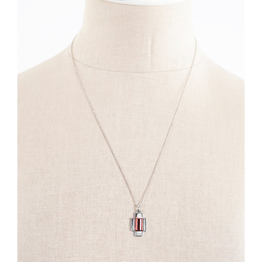 NEW $650 GUCCI .925 Sterling Silver GARNET Cabochon CROSS PENDANT NECKLACE NWB