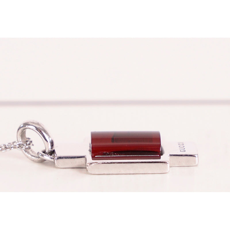 NEW $650 GUCCI .925 Sterling Silver GARNET Cabochon CROSS PENDANT NECKLACE NWB