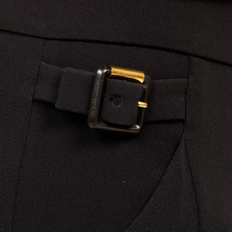 40 NEW $995 GUCCI Black Jersey LEATHER SIDE BUCKLE Classic FITTED 10" Rise PANTS