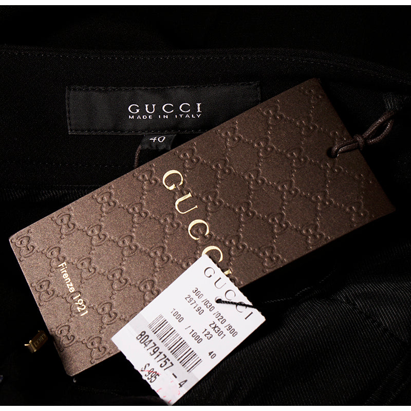 40 NEW $995 GUCCI Black Jersey LEATHER SIDE BUCKLE Classic FITTED 10" Rise PANTS