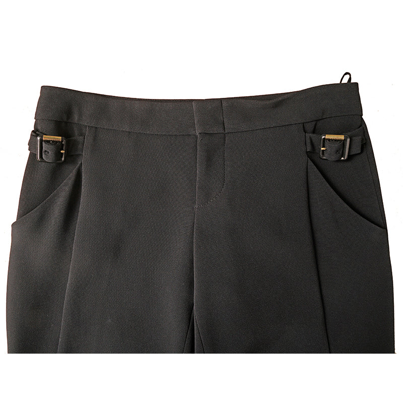 40 NEW $995 GUCCI Black Jersey LEATHER SIDE BUCKLE Classic FITTED 10" Rise PANTS
