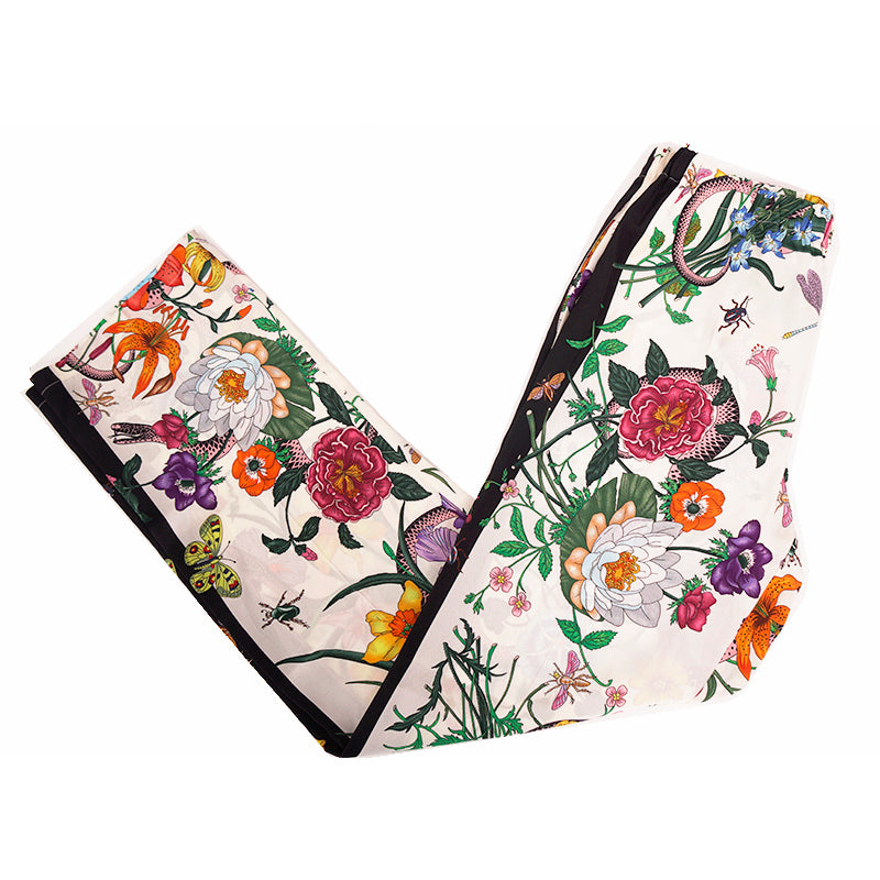 sz 40 NEW $1,300 GUCCI Ivory FLORA & Pink SNAKE PRINT Silk TROUSERS PANTS NWT
