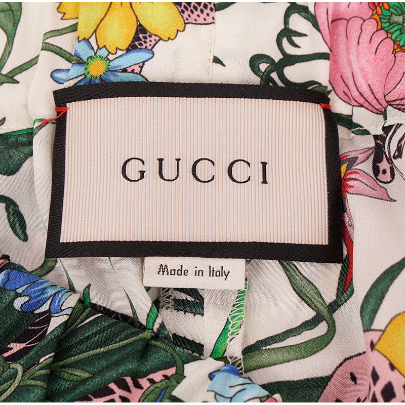 sz 40 NEW $1,300 GUCCI Ivory FLORA & Pink SNAKE PRINT Silk TROUSERS PANTS NWT
