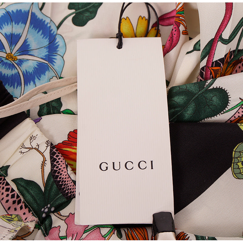 sz 40 NEW $1,300 GUCCI Ivory FLORA & Pink SNAKE PRINT Silk TROUSERS PANTS NWT
