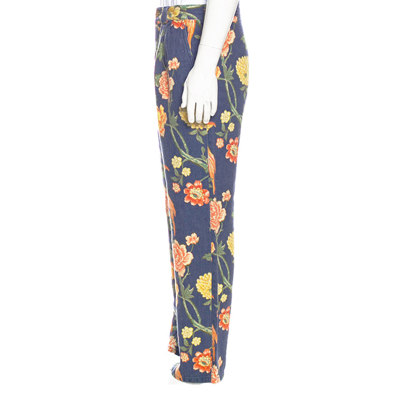 34 NEW $1500 GUCCI RUNWAY Men Blue FLORAL PRINT 100% Linen Relax TROUSERS PANTS