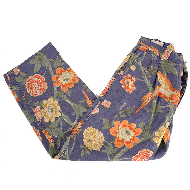34 NEW $1500 GUCCI RUNWAY Men Blue FLORAL PRINT 100% Linen Relax TROUSERS PANTS