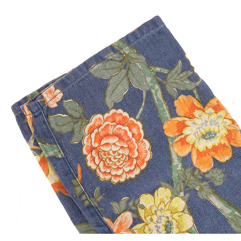 34 NEW $1500 GUCCI RUNWAY Men Blue FLORAL PRINT 100% Linen Relax TROUSERS PANTS