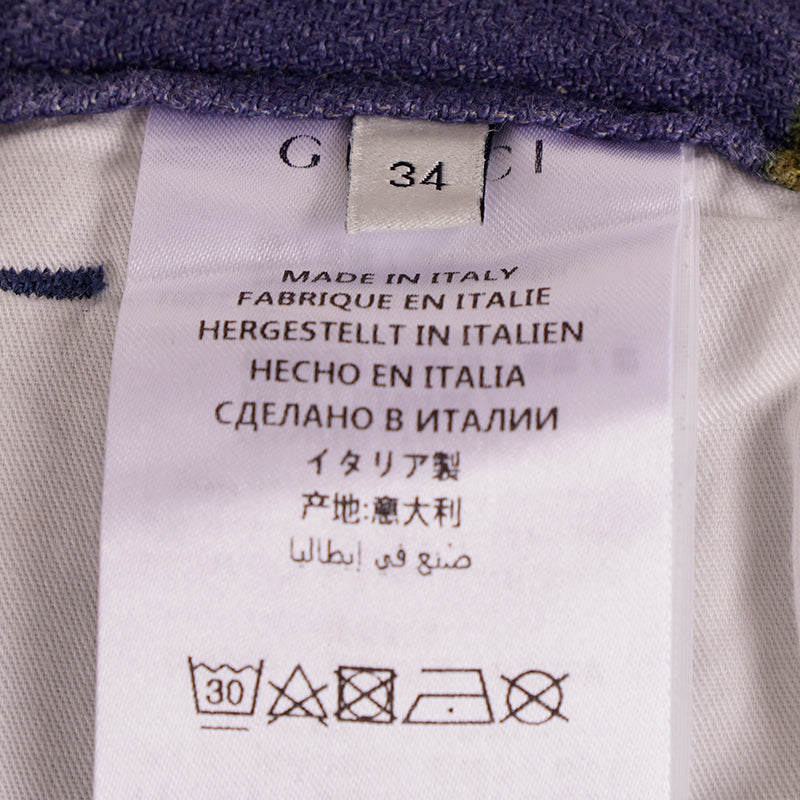 34 NEW $1500 GUCCI RUNWAY Men Blue FLORAL PRINT 100% Linen Relax TROUSERS PANTS
