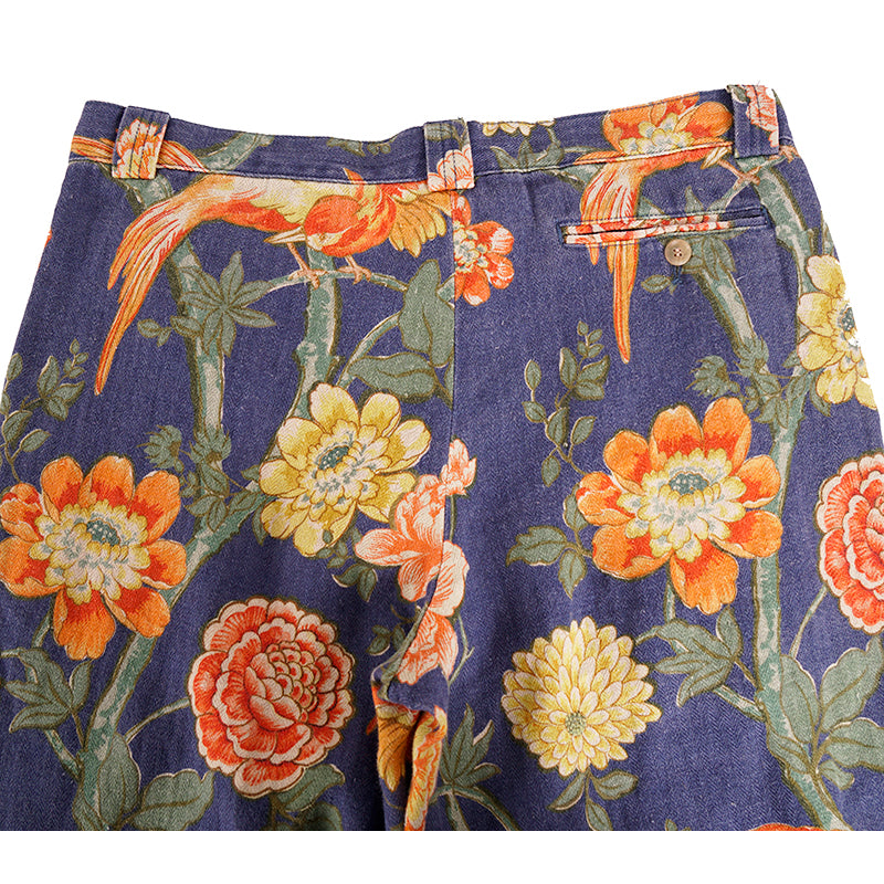 34 NEW $1500 GUCCI RUNWAY Men Blue FLORAL PRINT 100% Linen Relax TROUSERS PANTS