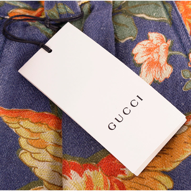 34 NEW $1500 GUCCI RUNWAY Men Blue FLORAL PRINT 100% Linen Relax TROUSERS PANTS