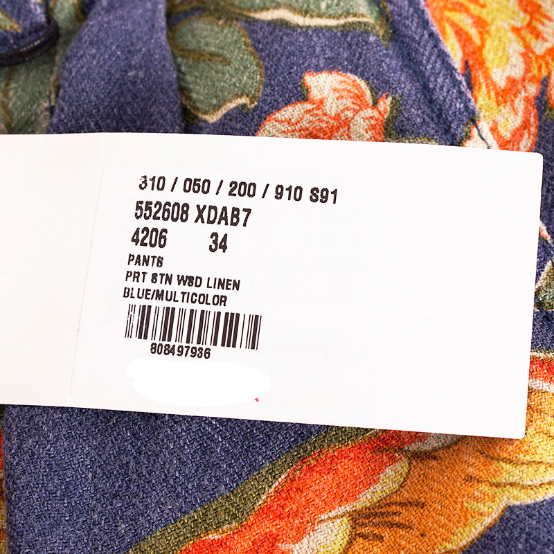 34 NEW $1500 GUCCI RUNWAY Men Blue FLORAL PRINT 100% Linen Relax TROUSERS PANTS