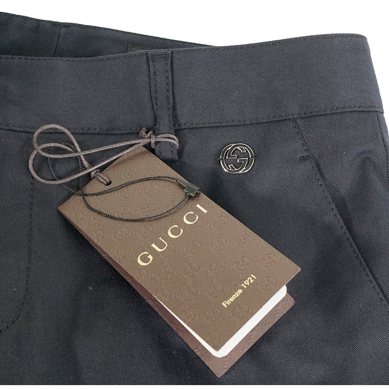 sz 40 NEW $750 GUCCI Woman's Navy Blue Cotton Twill STRAIGHT LEG Trousers PANTS