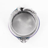 US 4 IT 9 NEW $445 GUCCI GARDEN Silver Enamelled Blue FELINE TIGER CAT Head RING