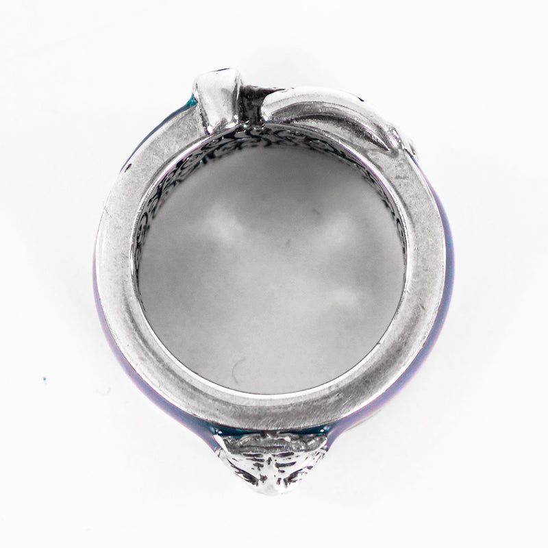 US 4 IT 9 NEW $445 GUCCI GARDEN Silver Enamelled Blue FELINE TIGER CAT Head RING