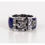 US 4 IT 9 NEW $445 GUCCI GARDEN Silver Enamelled Blue FELINE TIGER CAT Head RING