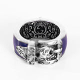 US 4 IT 9 NEW $445 GUCCI GARDEN Silver Enamelled Blue FELINE TIGER CAT Head RING