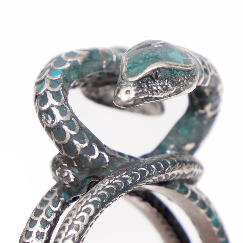 US 7.5 NEW $395 GUCCI GARDEN Sterling Silver Blue Enamel Intertwined SNAKE RING