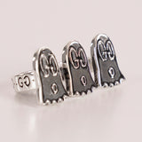 sz M NEW $500 GUCCI Unisex Sterling Silver GG GHOST Collab DOUBLE FINGER RING