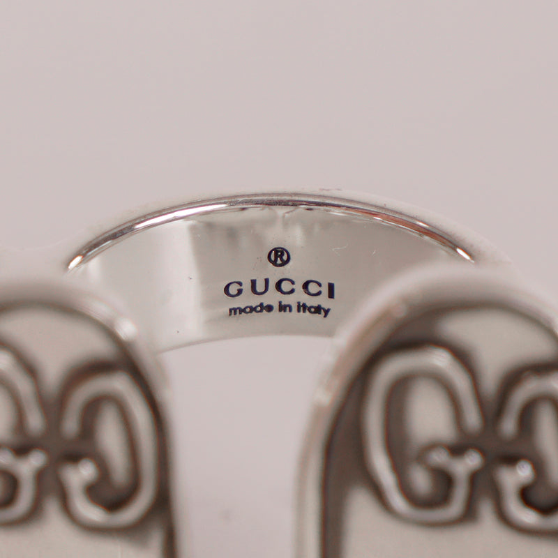 sz M NEW $500 GUCCI Unisex Sterling Silver GG GHOST Collab DOUBLE FINGER RING