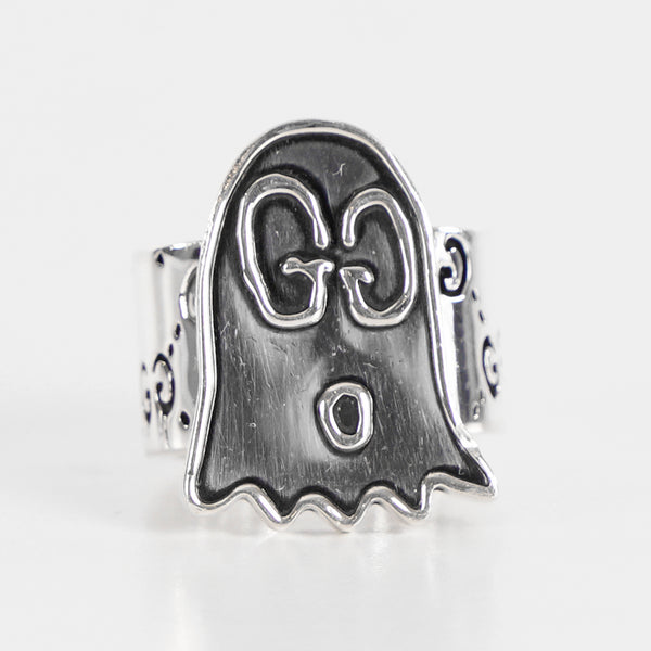 NEW $390 GUCCI Unisex Aged STERLING SILVER Logo GG Ghost Collaboration RING