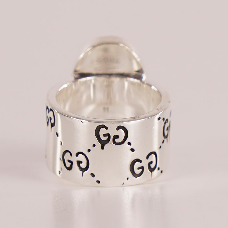 NEW $390 GUCCI Unisex Aged STERLING SILVER Logo GG Ghost Collaboration RING