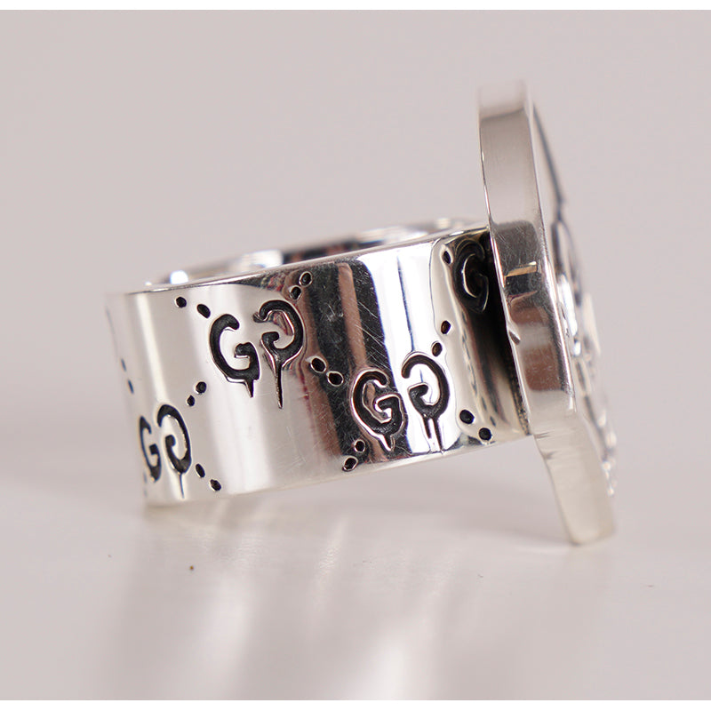 NEW $390 GUCCI Unisex Aged Sterling Silver GG Ghost Skull Collaboration RING