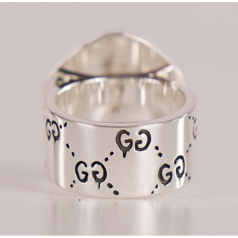 NEW $390 GUCCI Unisex Aged Sterling Silver GG Ghost Skull Collaboration RING
