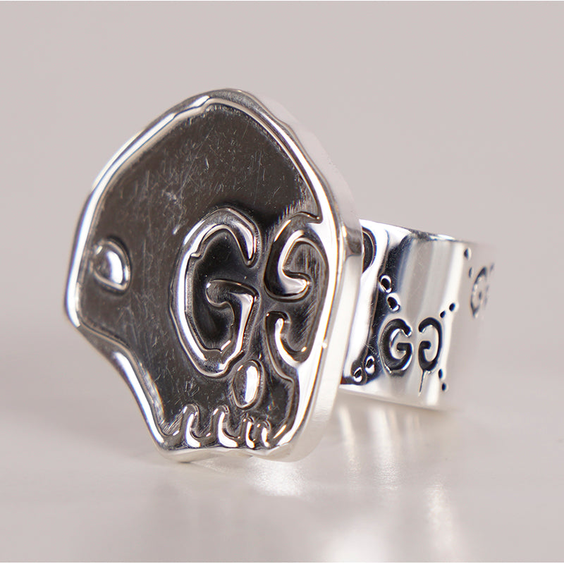 NEW $390 GUCCI Unisex Aged Sterling Silver GG Ghost Skull