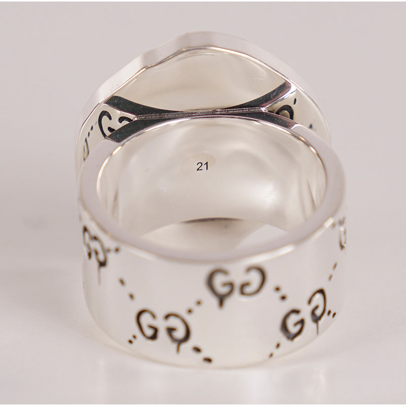 NEW $390 GUCCI Unisex Aged Sterling Silver GG Ghost Skull Collaboration RING