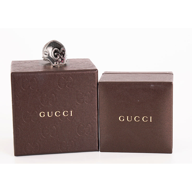 NEW $390 GUCCI Unisex Aged Sterling Silver GG Ghost Skull Collaboration RING