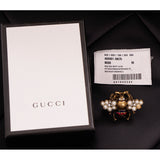 sz M (7/8) NEW $580 GUCCI Aged Gold Tone BEE Motif GLASS PEARL Covered Wing RING