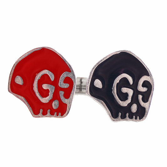sz 19 NEW $430 GUCCI Sterling Silver Enamel HAMLET GHOST SKULL Logo GG RING