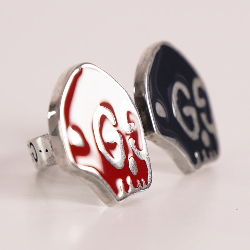 sz 19 NEW $430 GUCCI Sterling Silver Enamel HAMLET GHOST SKULL Logo GG RING