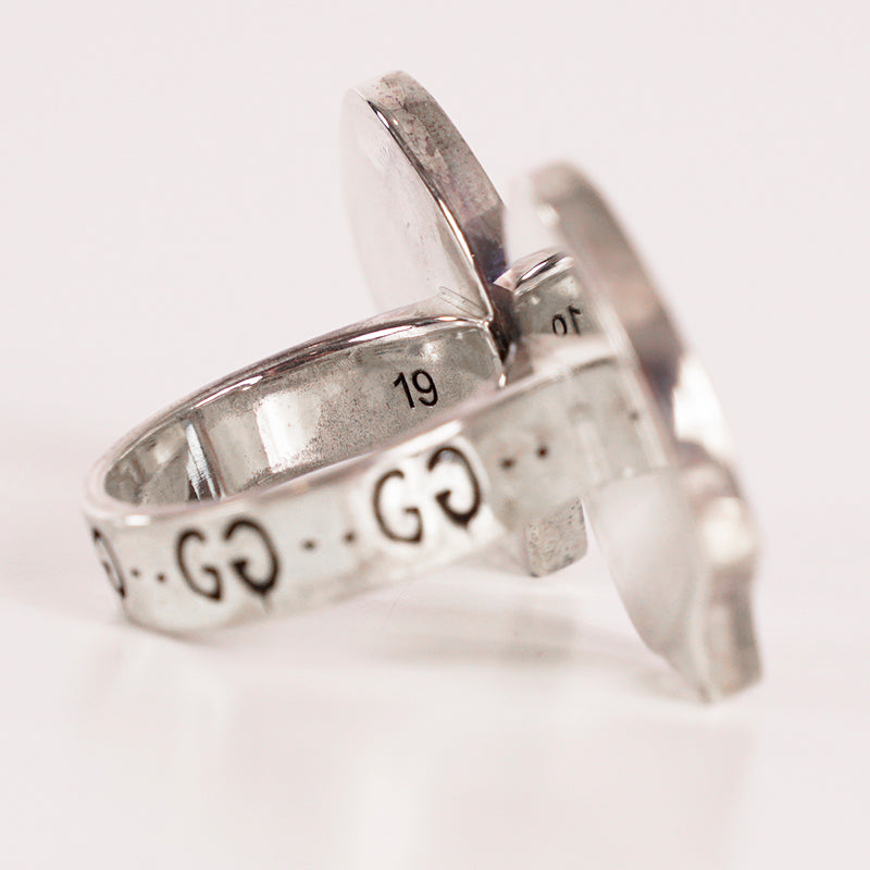sz 19 NEW $430 GUCCI Sterling Silver Enamel HAMLET GHOST SKULL Logo GG RING