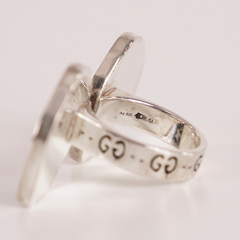 sz 19 NEW $430 GUCCI Sterling Silver Enamel HAMLET GHOST SKULL Logo GG RING
