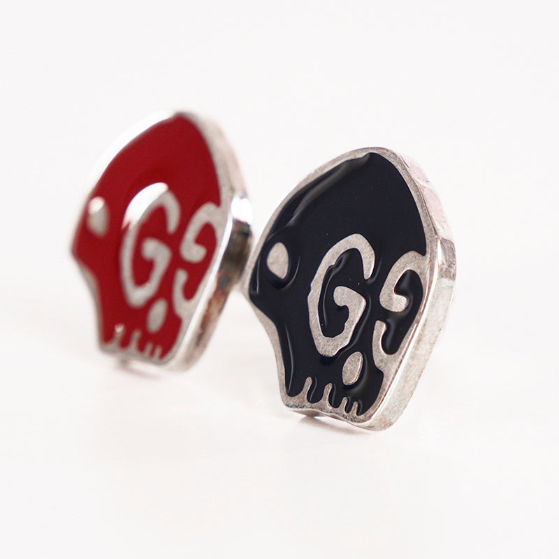 sz 19 NEW $430 GUCCI Sterling Silver Enamel HAMLET GHOST SKULL Logo GG RING
