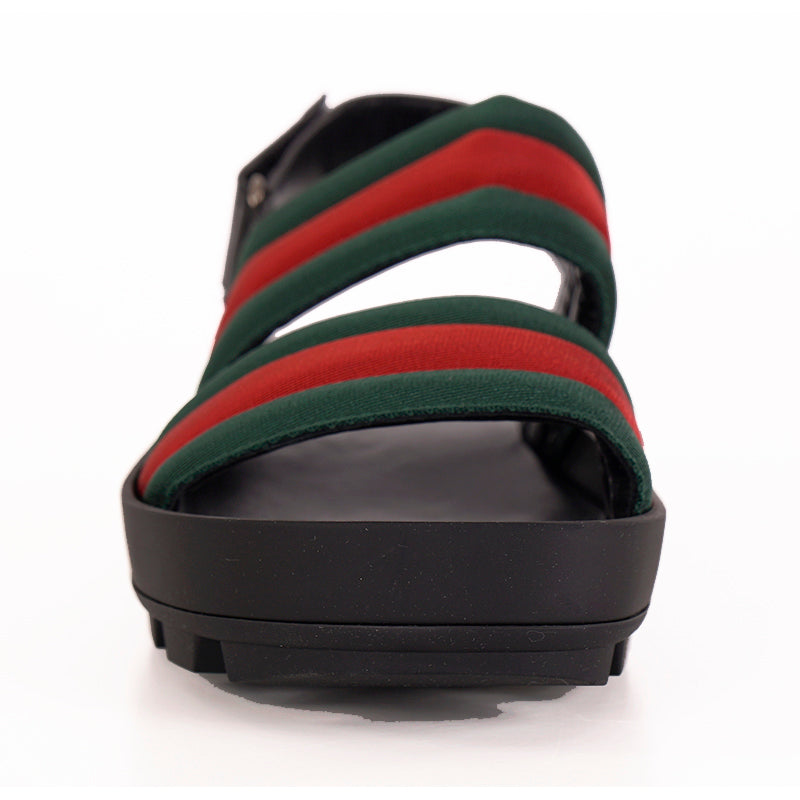9G 9.5 US NEW $845 GUCCI Men's GREEN RED WEB LOGO Leather Trim Rubber SANDALS