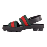 9G 9.5 US NEW $845 GUCCI Men's GREEN RED WEB LOGO Leather Trim Rubber SANDALS