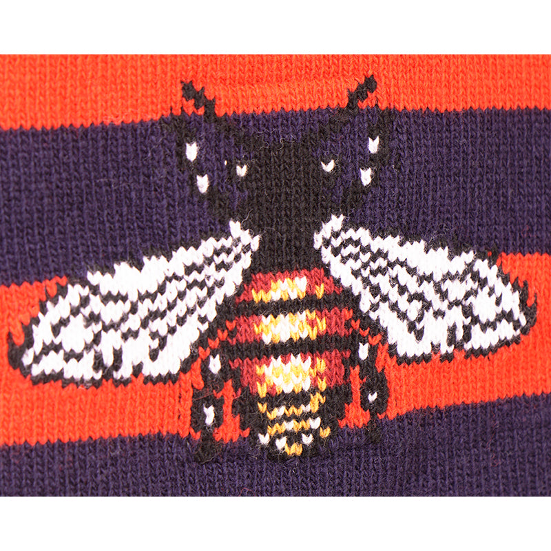 NEW $810 GUCCI Men's Unisex Red and Navy Striped Wool Long Scarf With Bee Logo
