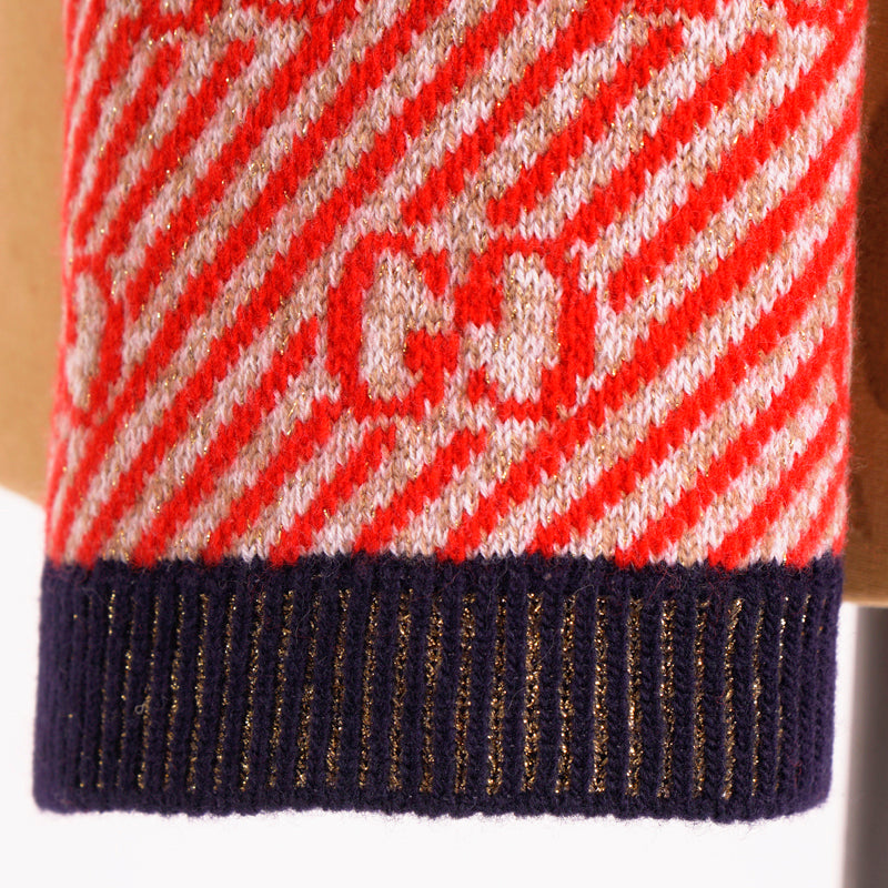 NEW $415 GUCCI Red and Gold GG Stripe JACQUARD Wool Long Fall Winter SCARF